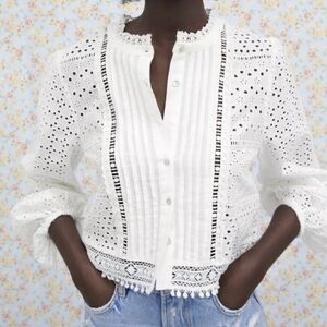 Zara White Eyelet Lace Top/. Broderie anglaise
